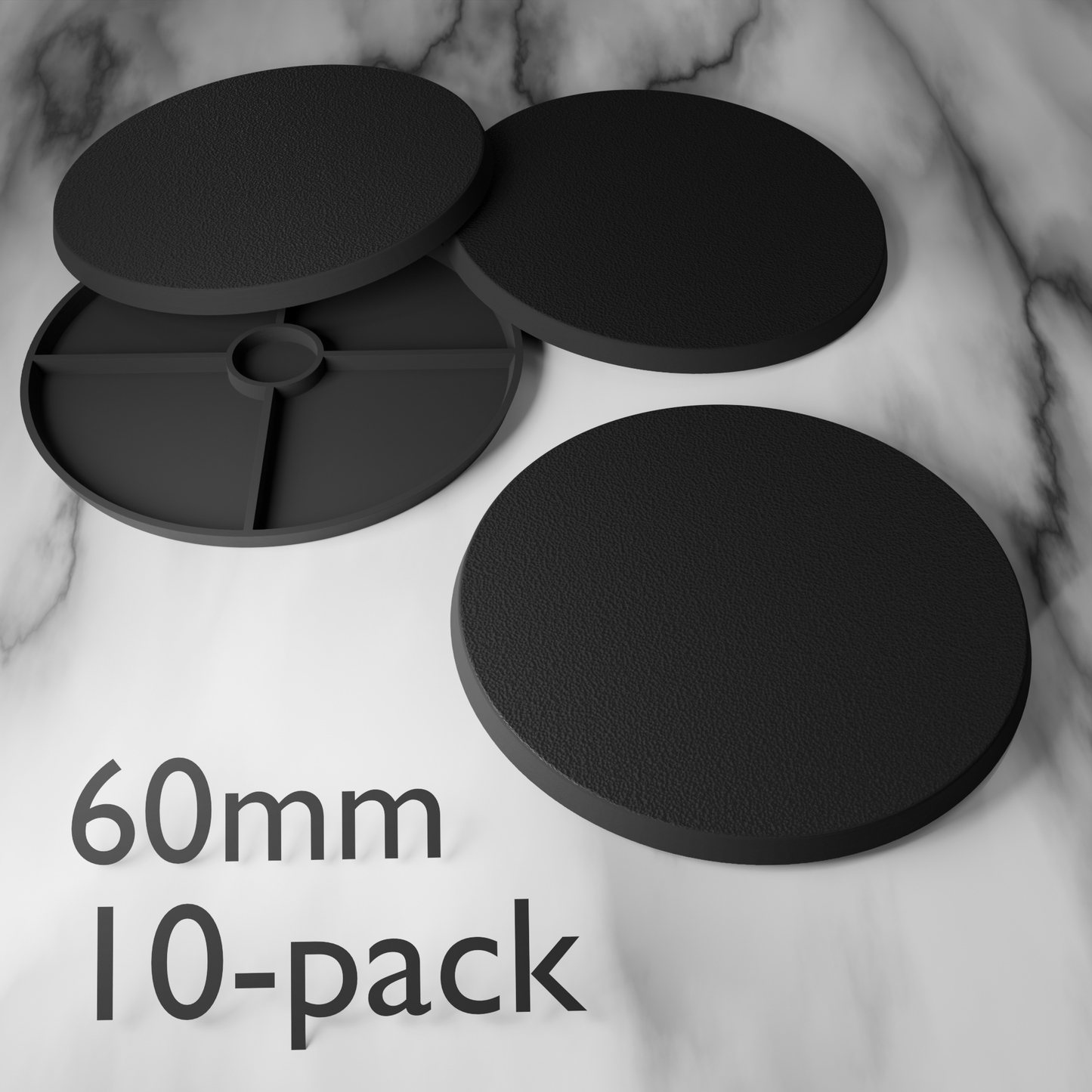 60mm runda miniatyrbaser – 10-pack svart