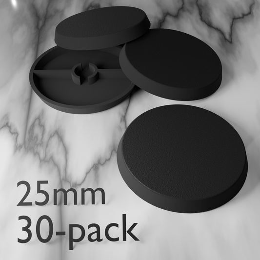 25mm runda miniatyrbaser – 30-pack svart