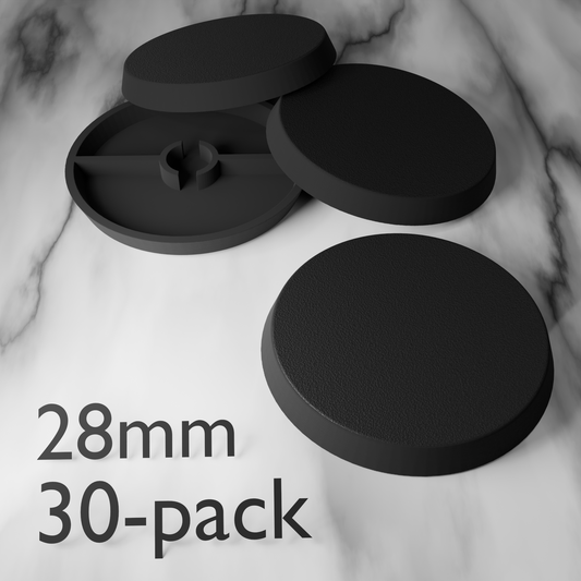28mm runda miniatyrbaser – 30-pack svart