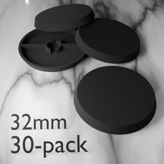 32mm runda miniatyrbaser – 30-pack svart