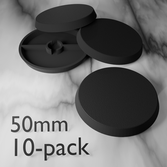50mm runda miniatyrbaser – 10-pack svart
