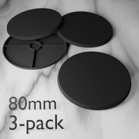 80mm runda miniatyrbaser – 3-pack svart