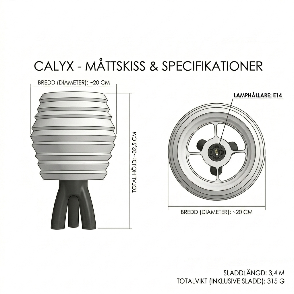 Calyx – Stämningsfull bordslampa med räfflad skärm